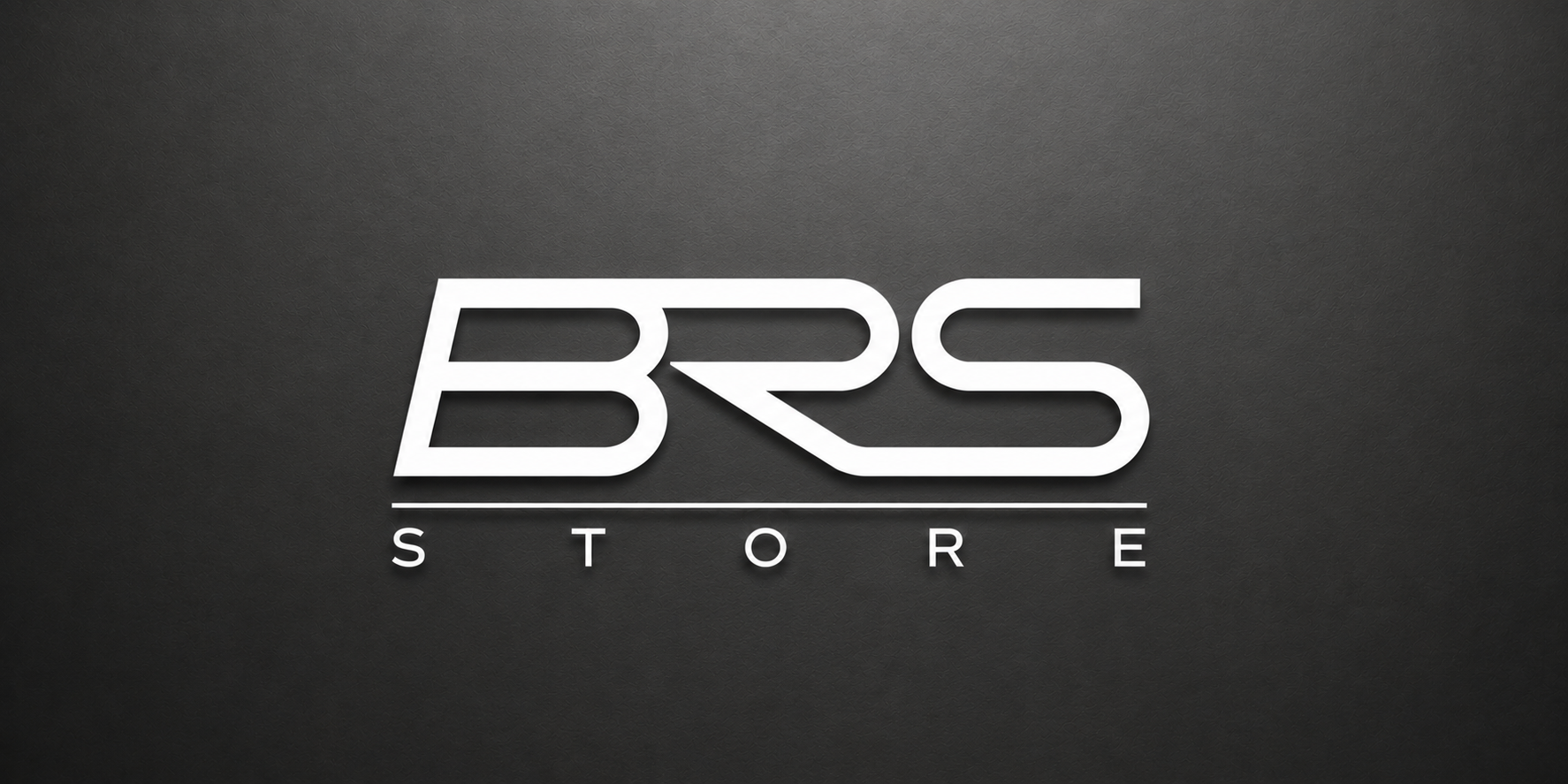 BRS Store silver logo on a charcoal textured background